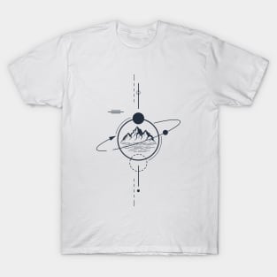 Mountains. Travel. Vacation. Tattoo. Geometric, Line Art Style T-Shirt